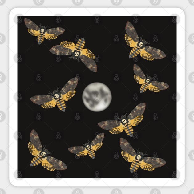 Death's Head Moth and Moons Black Sticker by TrapperWeasel